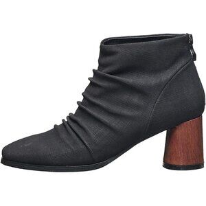 NEW Antelope Women Olive Black Wood Wrap Cone Heel Ruched Embossed Dress Bootie